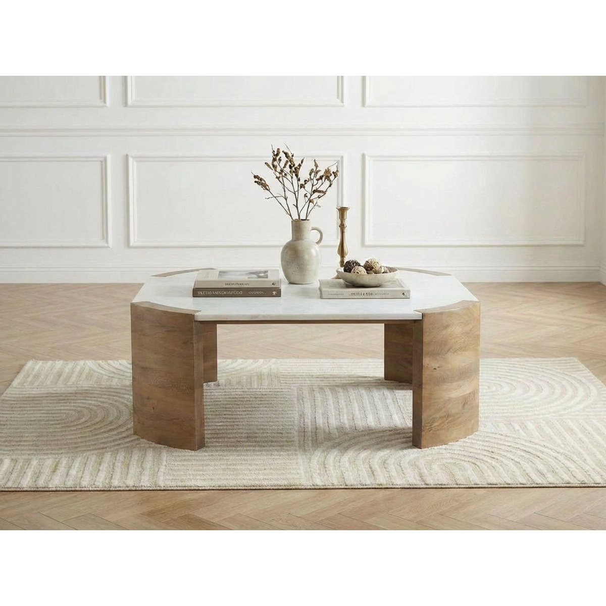 Table basse carrée en marbre, TORVI blanc, BOBOCHIC