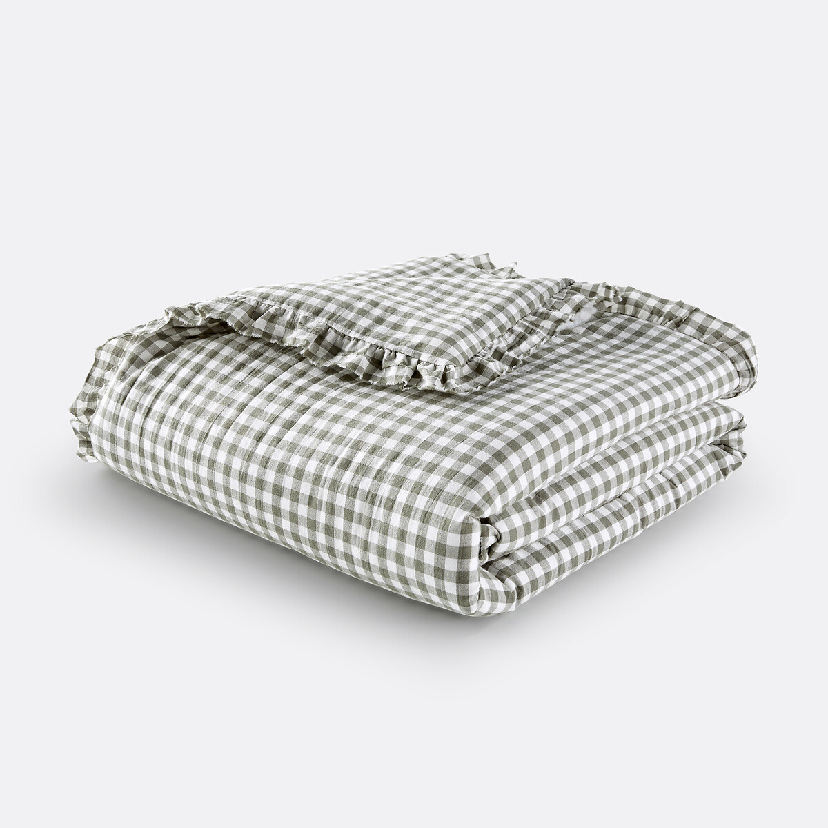 Edredon enfant matelassé coton vichy, Georgette vert kaki/blanc, LA REDOUTE INTERIEURS
