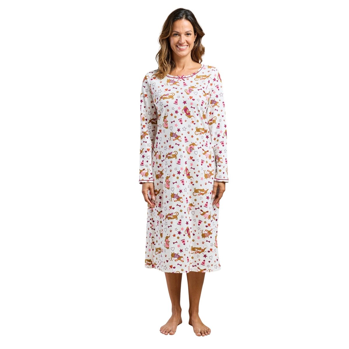 Lot de 2 chemises de nuit imp. blanc + rouge, DAXON