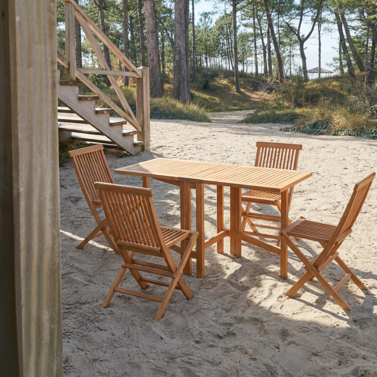 Ensemble table et chaises de jardin en Acacia massif, CAPRI marron, TIKAMOON