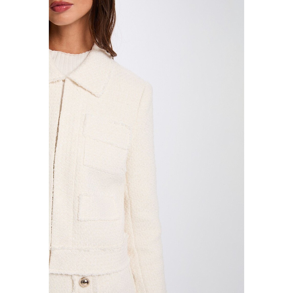 Veste courte en tweed ecru, MORGAN