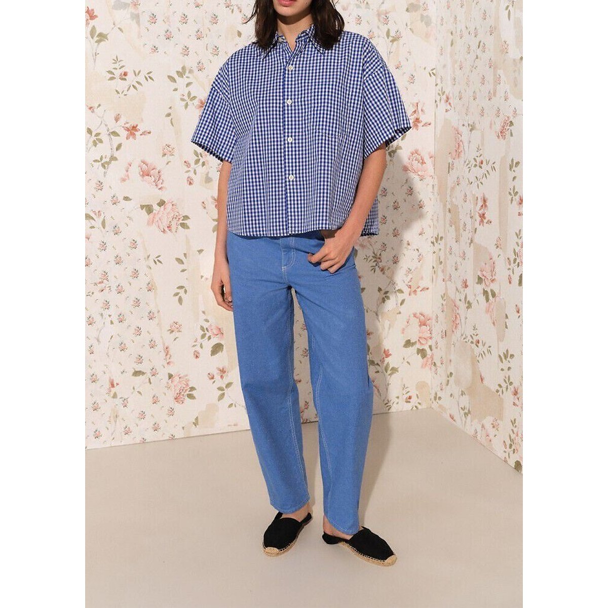 Camicia ampia a quadretti a maniche corte, EKIROW vichy blu, AMERICAN VINTAGE