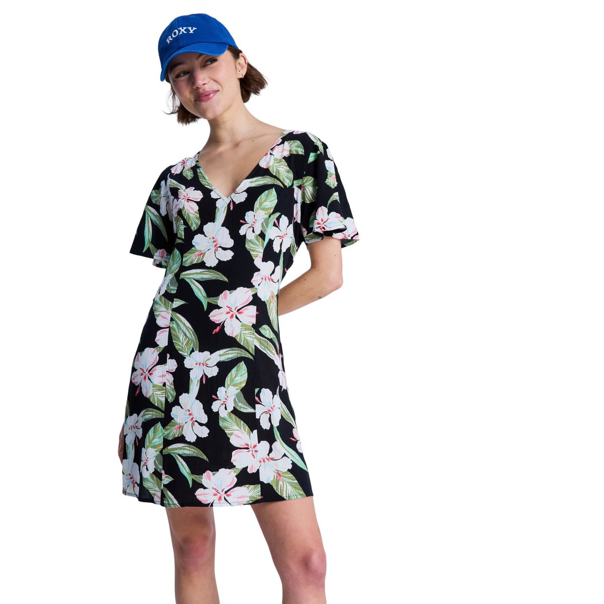 Robe manches courtes FRESH BREEZE MINI. noir anthracite spring charming, ROXY