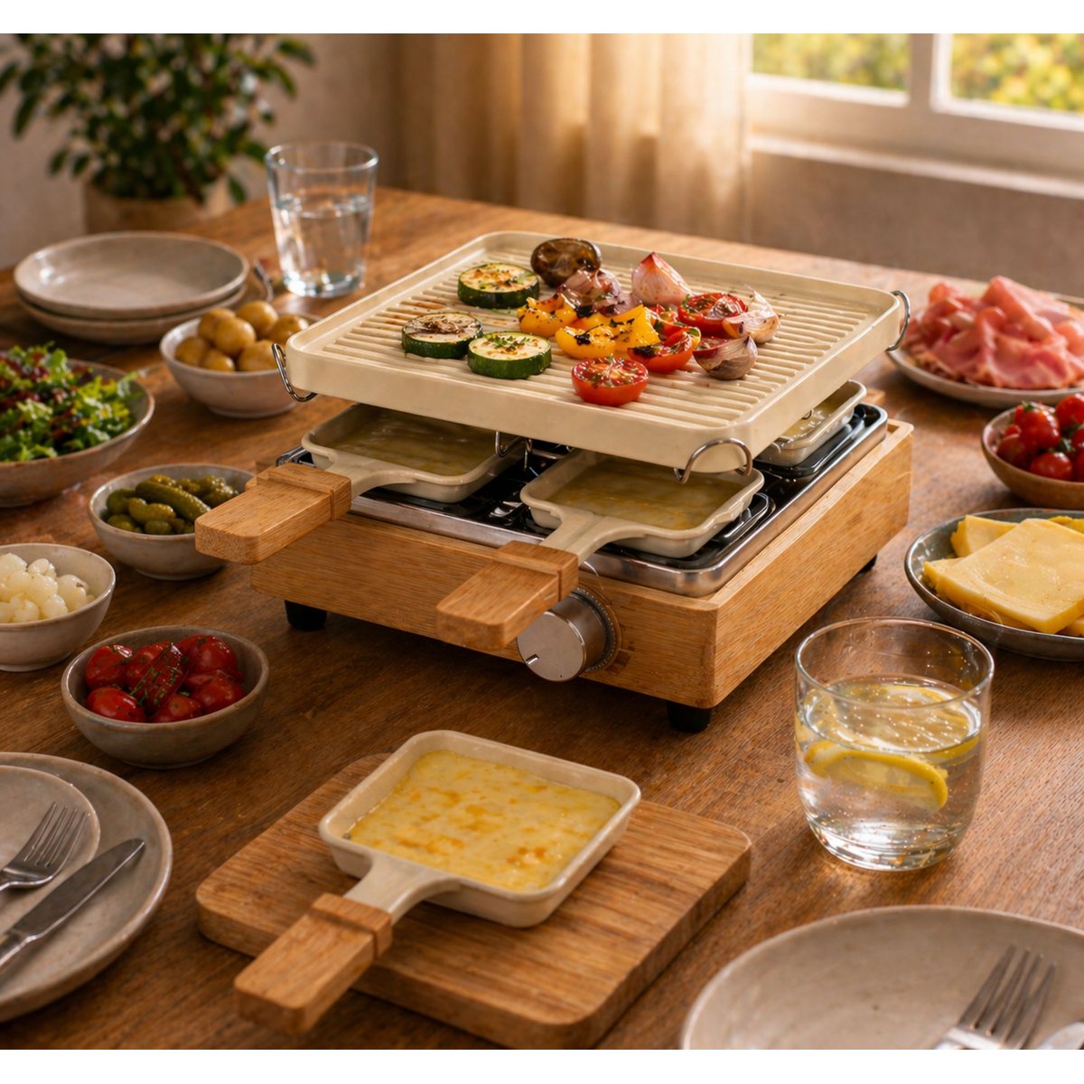 Appareil à raclette 4 personnes beige-naturel-noir, MENASTYL