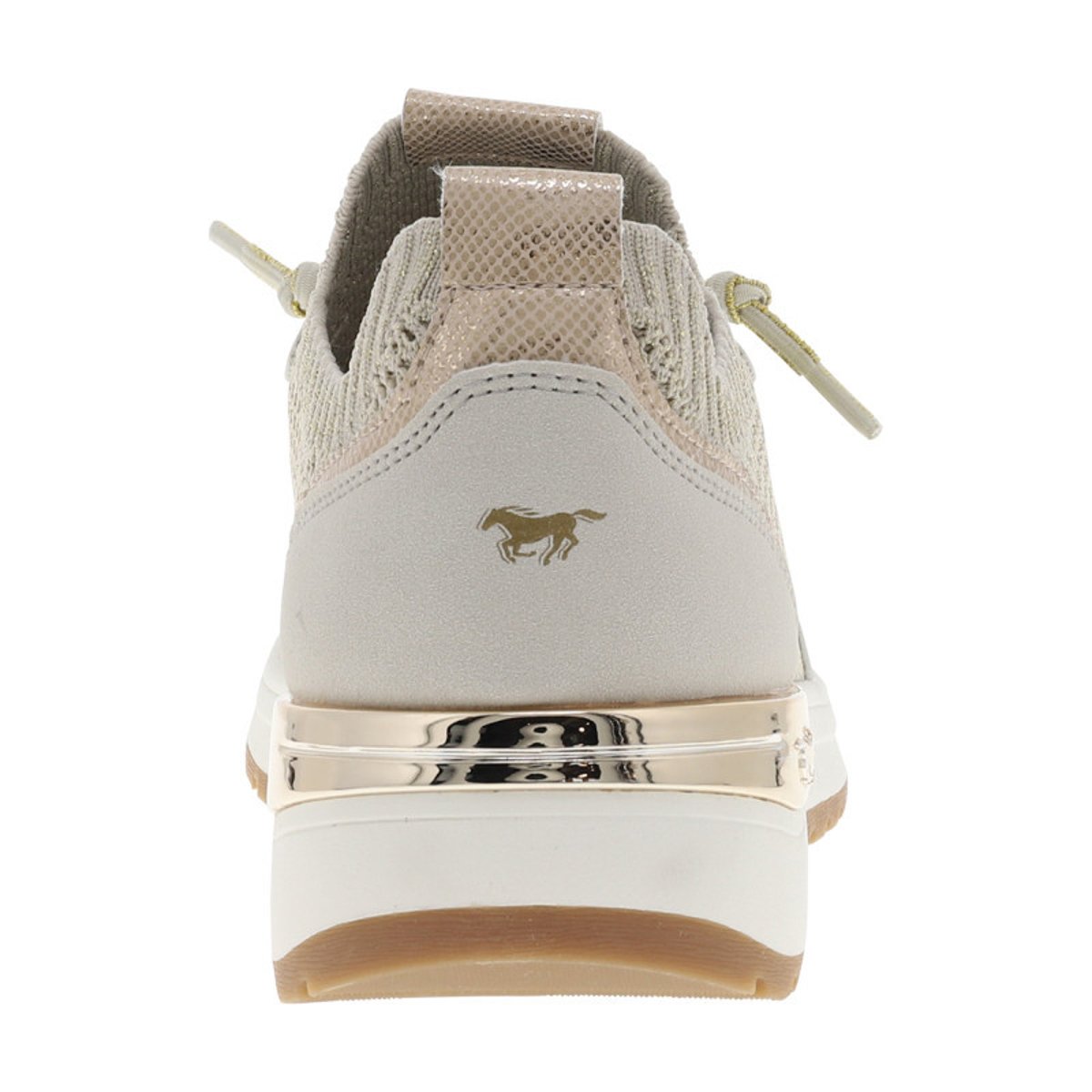 Baskets running sable à talon plat et à slip-on avec des lacets dorés décoratifs beige, MUSTANG