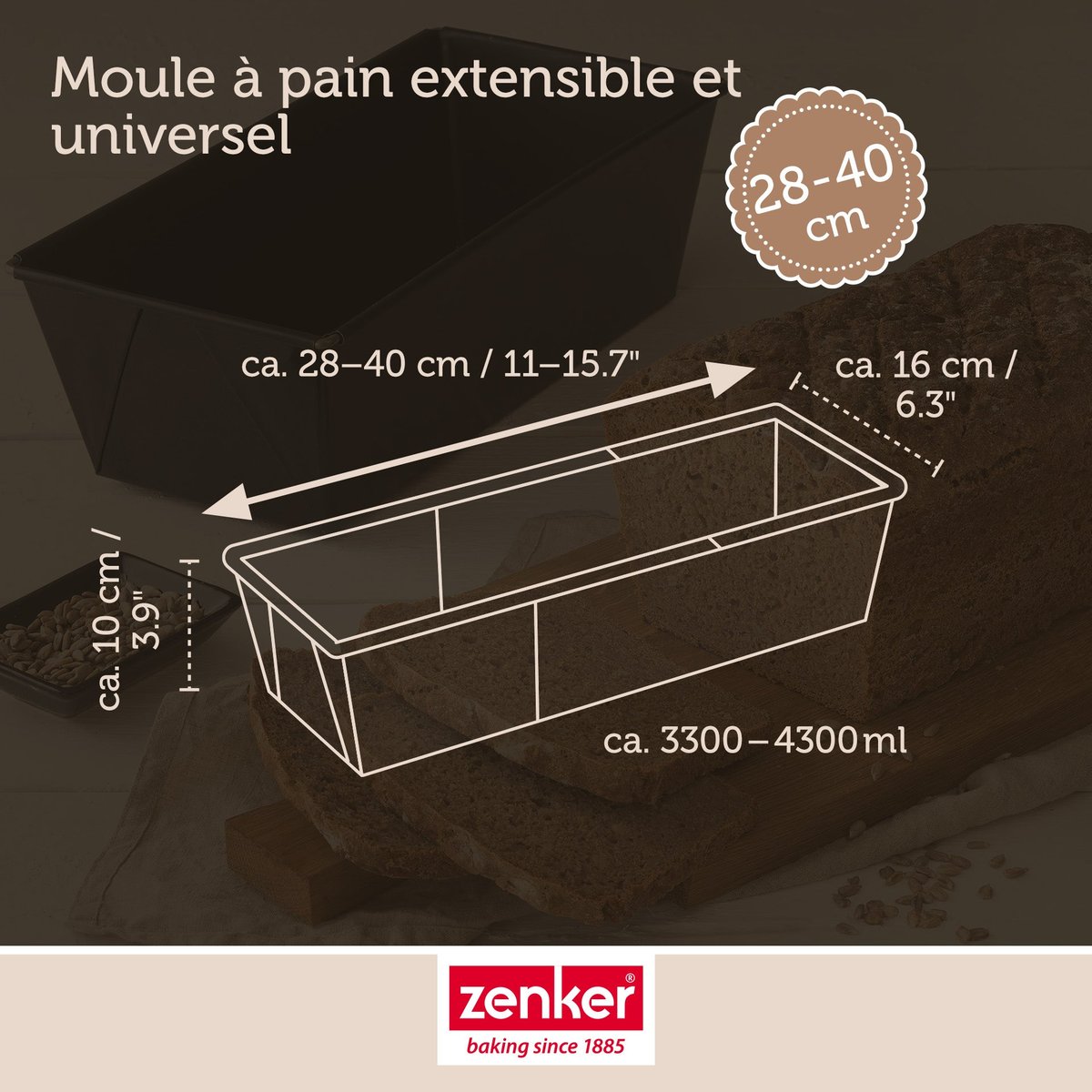 Moule à cake extensible BLACK METALLIC noir, ZENKER