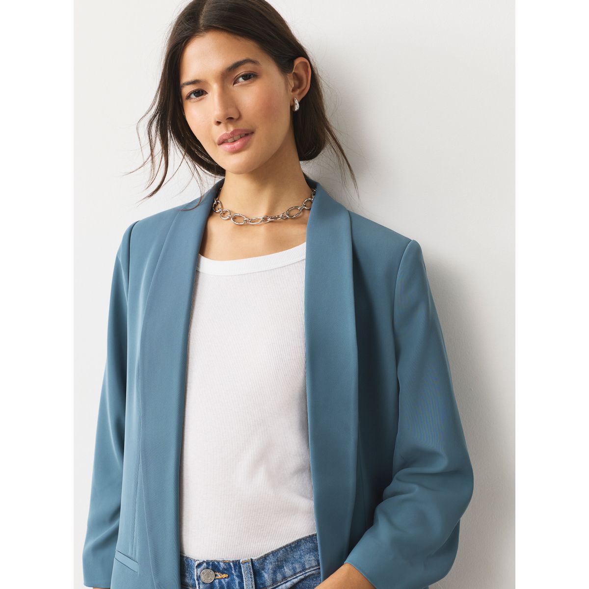 Blazer décontracté à manches froncées bleu, NEXT