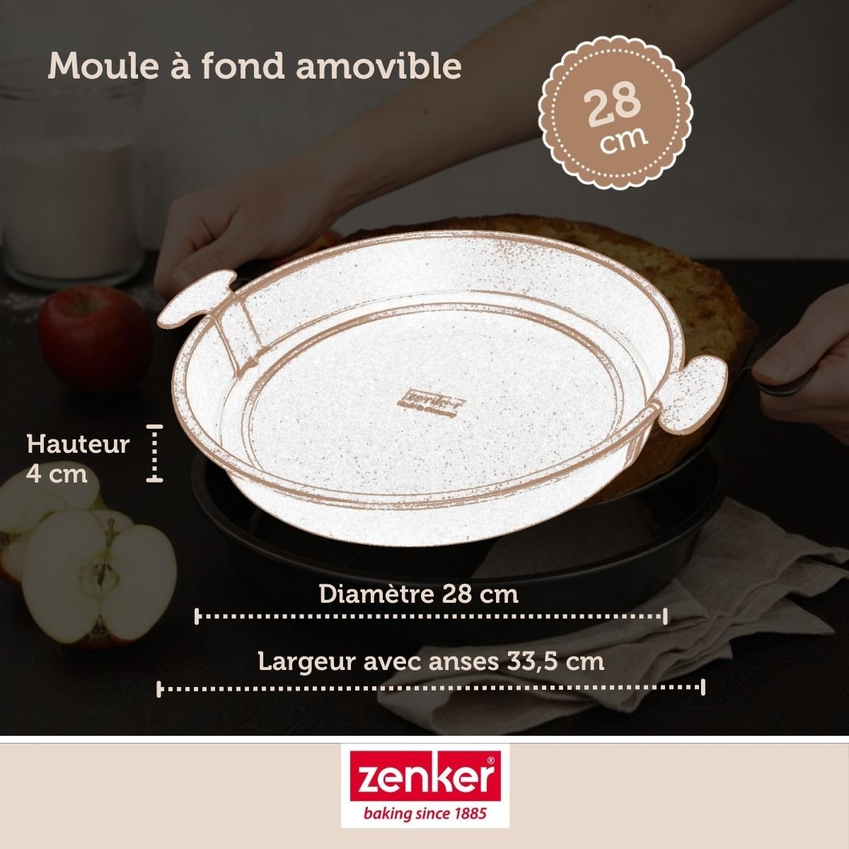 Moule à gâteau et quiches rond de 28 cm fond BLACK METALLIC noir, ZENKER