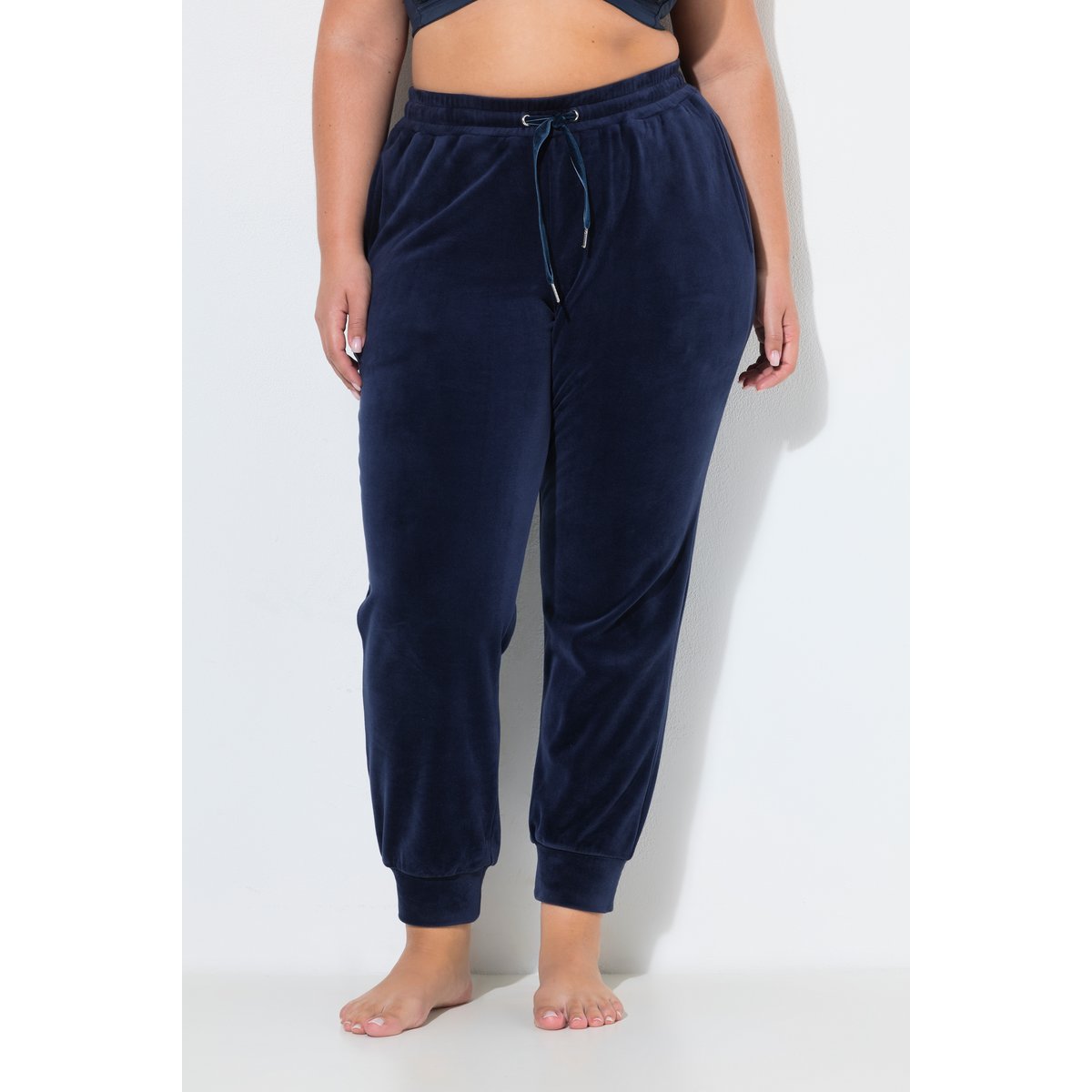 Pantalon homewear, velours ras bleu nuit, ULLA POPKEN