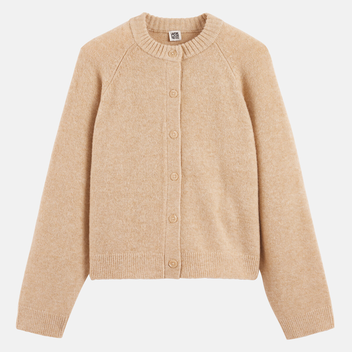 Cardigan col rond en grosse maille beige, LA REDOUTE COLLECTIONS