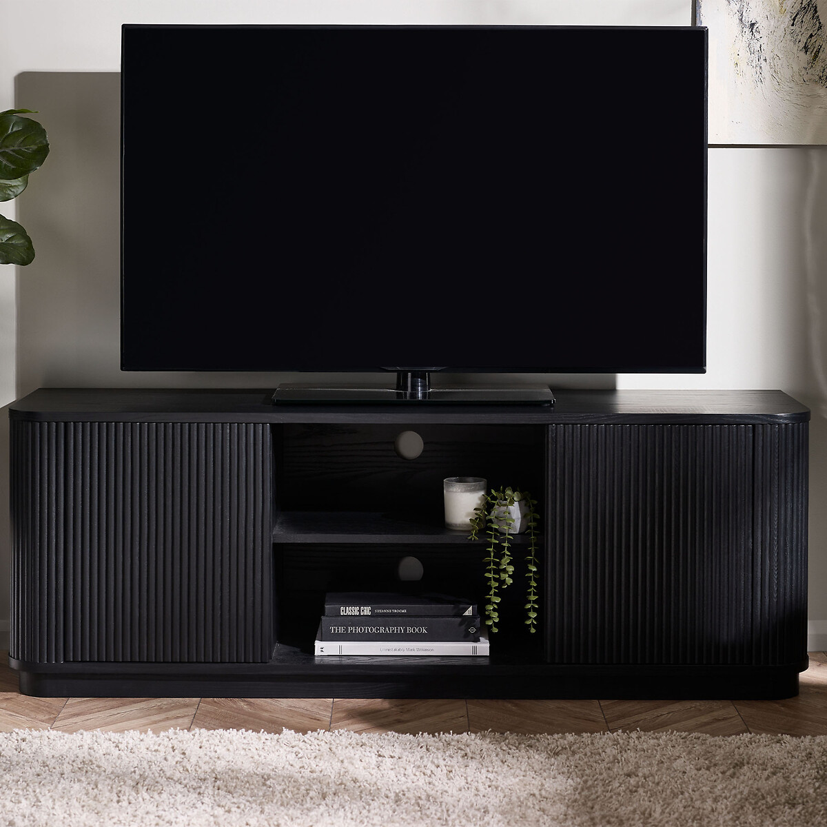 Lucien Fluted Wood TV Unit black, SO'HOME