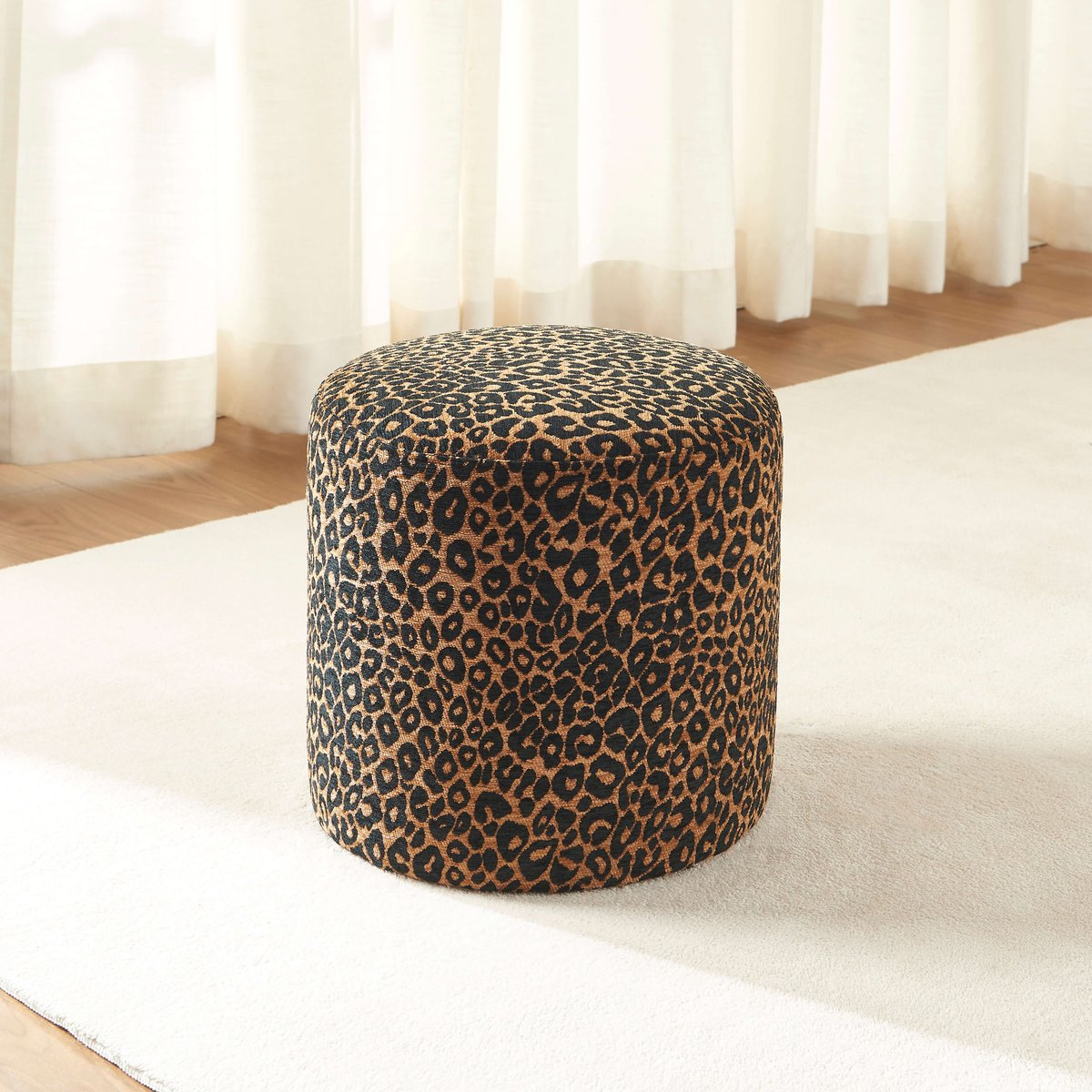 Pouf tissu AWA imprimé léopard noir, BAÏTA