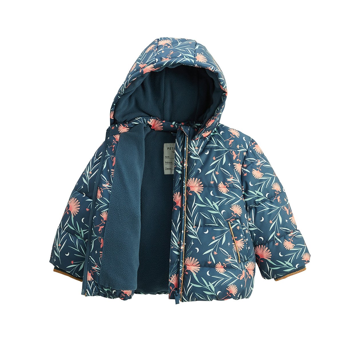 Doudoune enfant imperméable doublée polaire avec capuche Dina bleu, PETIT BEGUIN