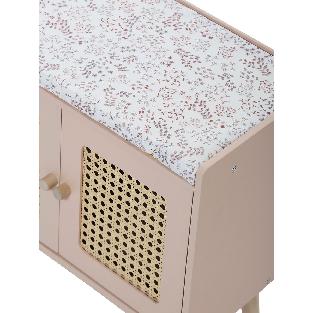 Table à langer cannage et bois POÉSIE rose clair uni, VERTBAUDET