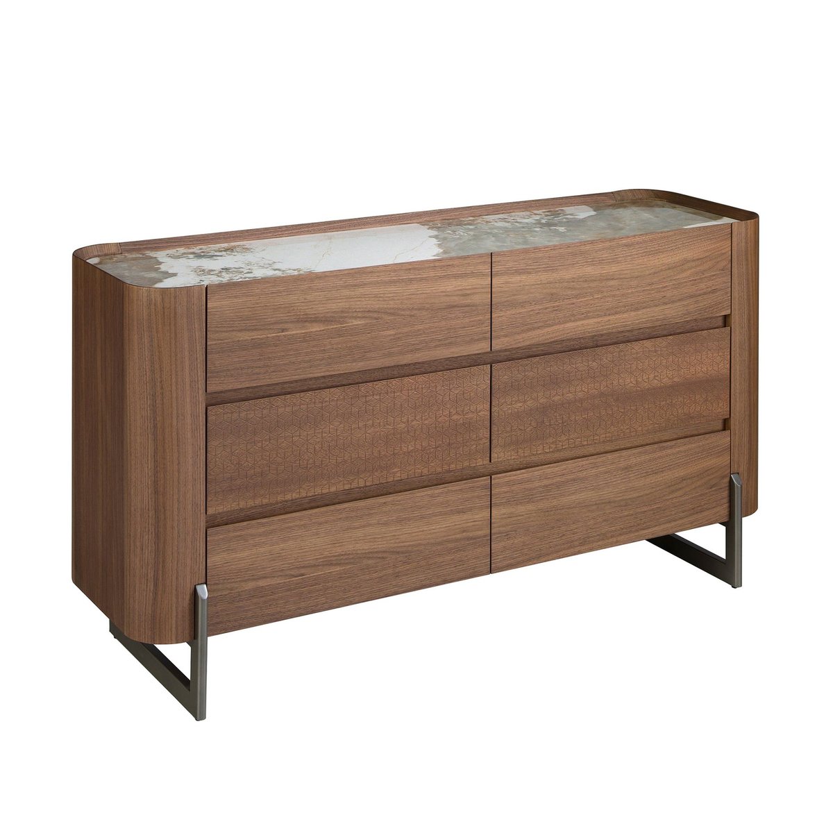 Commode en noyer et acier foncé métallisé avec plateau en marbre porcelaine blanc | acier foncé | noyer, ANGEL CERDA