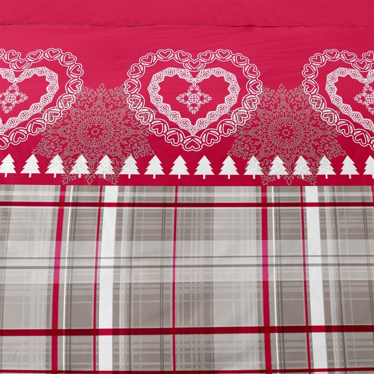 Housse de couette 260x240 Cœur de charme + 2 taies coton flanelle rouge, DECORATIE