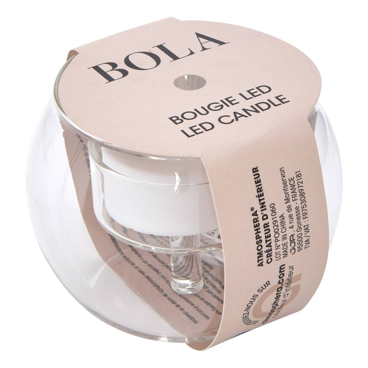 Bougie LED globe verre sur support BOLA transparent, ATMOSPHERA