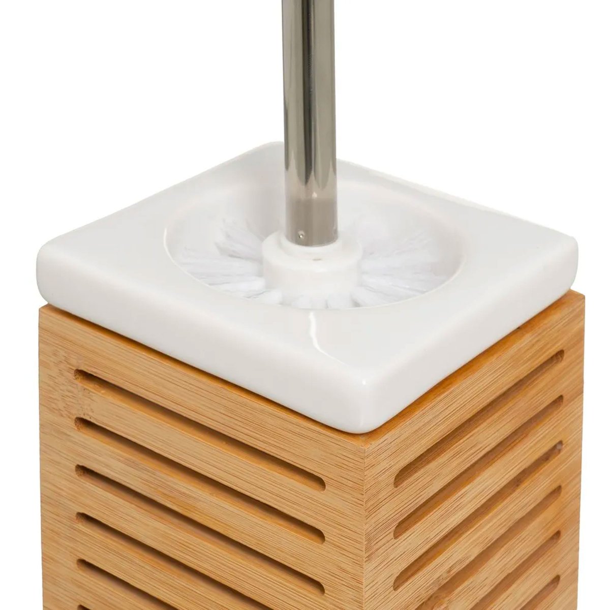 Brosse WC en bambou et céramique blanche 11x11x37cm bois, WADIGA