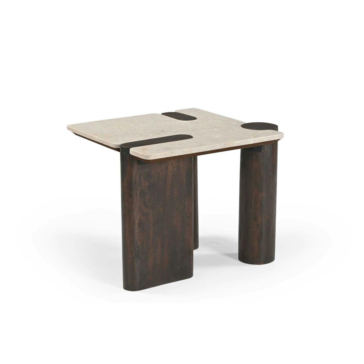 Table d'appoint marbre et bois style puzzle DUOMO beige, PIER IMPORT