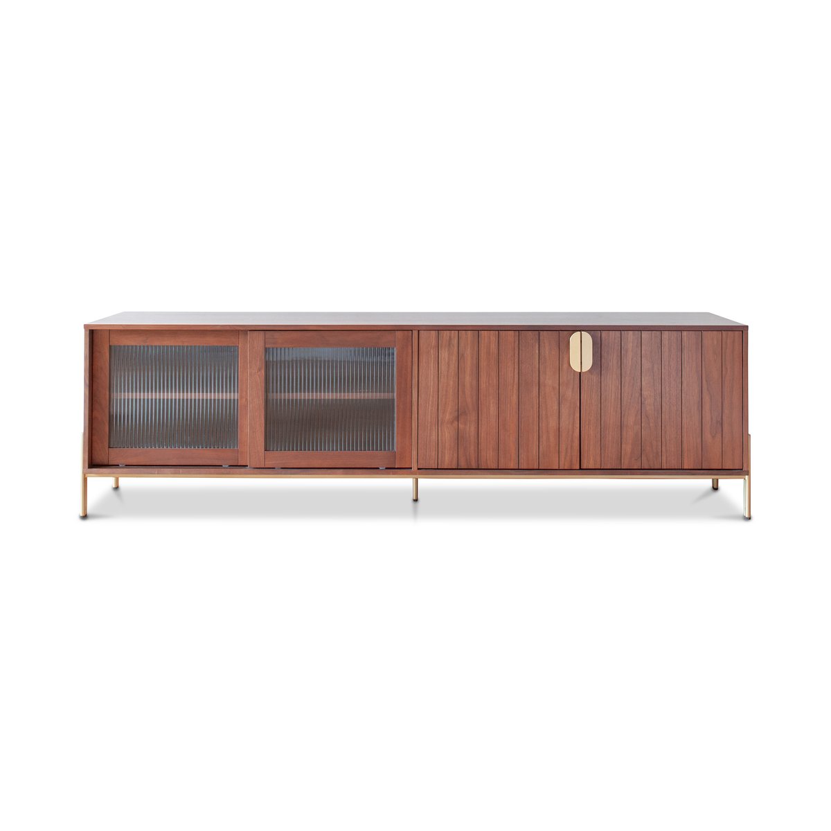 Meuble TV en noyer plaqué AURORA bois foncé, PRODUIT INTERIEUR BRUT