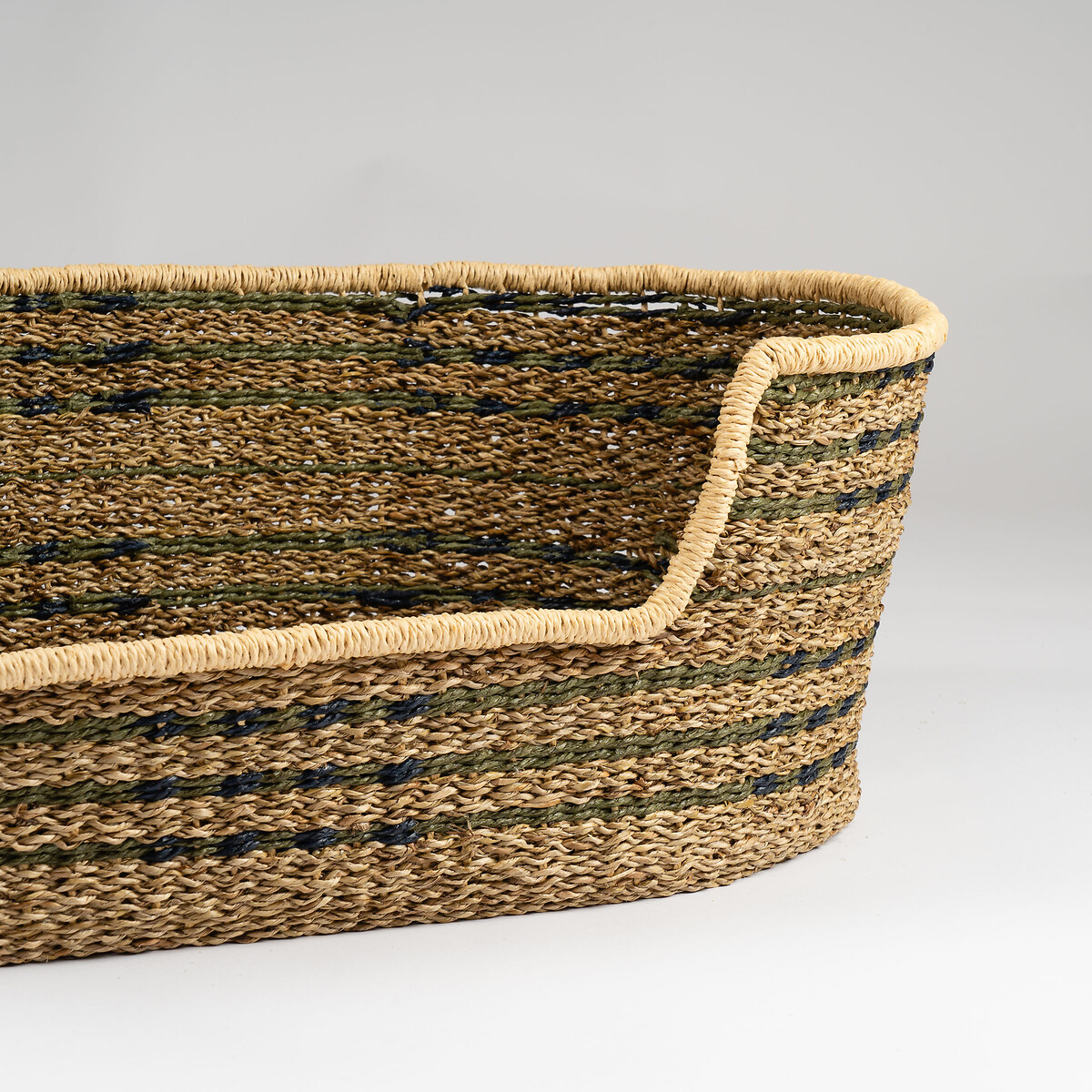 Green and Natural Check Woven Pet Bed with Cushion Medium natural, SO'HOME