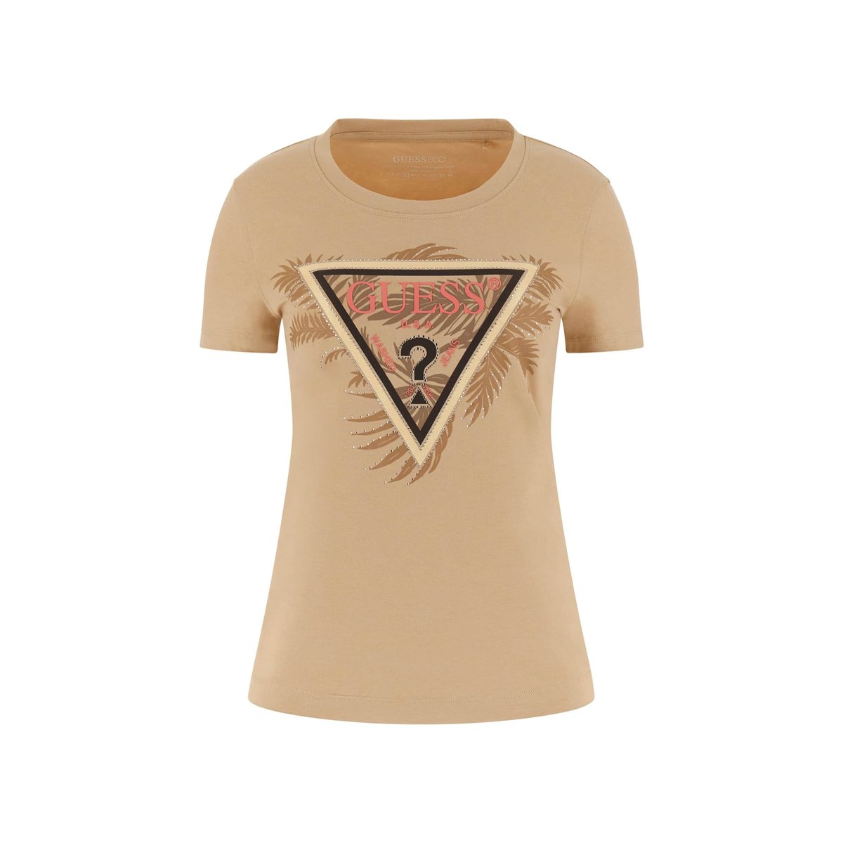 T-Shirt Logo Triangulaire beige, GUESS