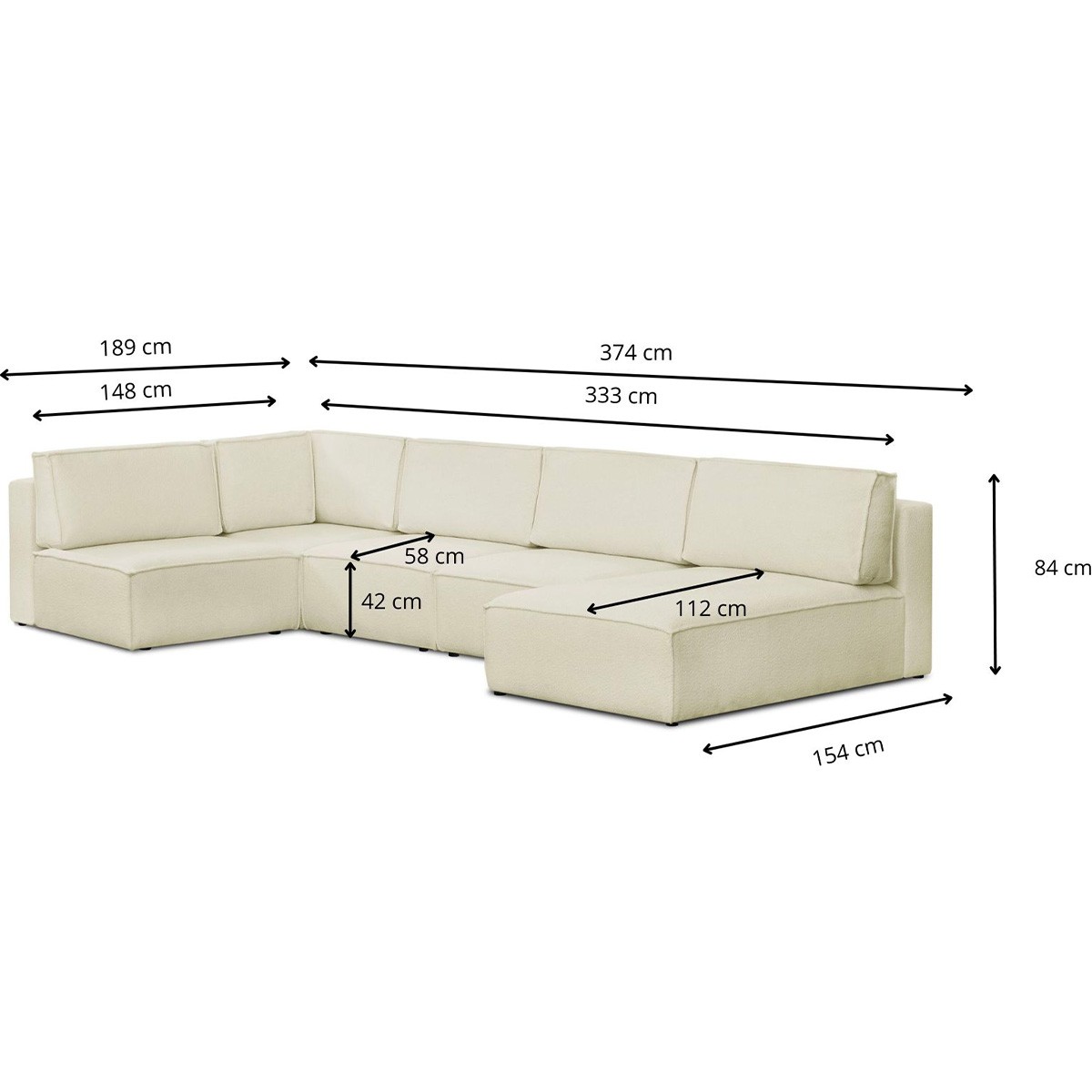 Canapé d'angle gauche convertible 8+2 places en tissu bouclé - HARPER MOD ecru, HOMIFAB