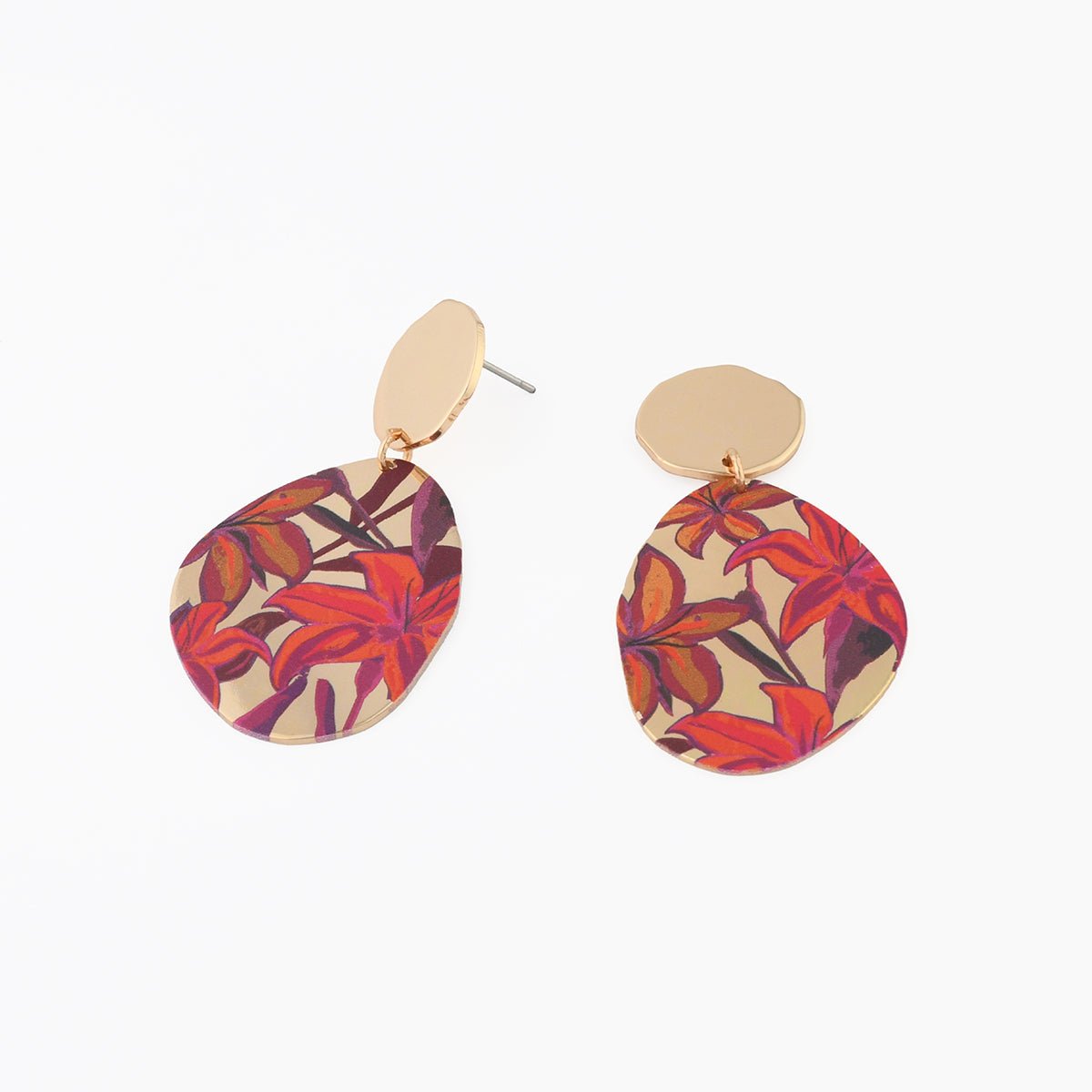 Boucles d'oreilles Balagane imprimé feuillage bordeaux, BALABOOSTE