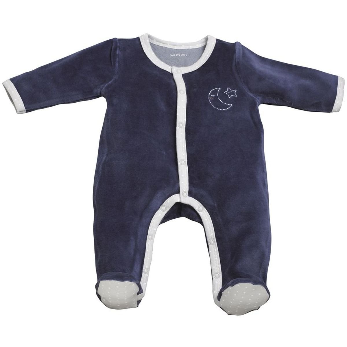 Pyjama bébé à manches longues en velours bleu, SAUTHON