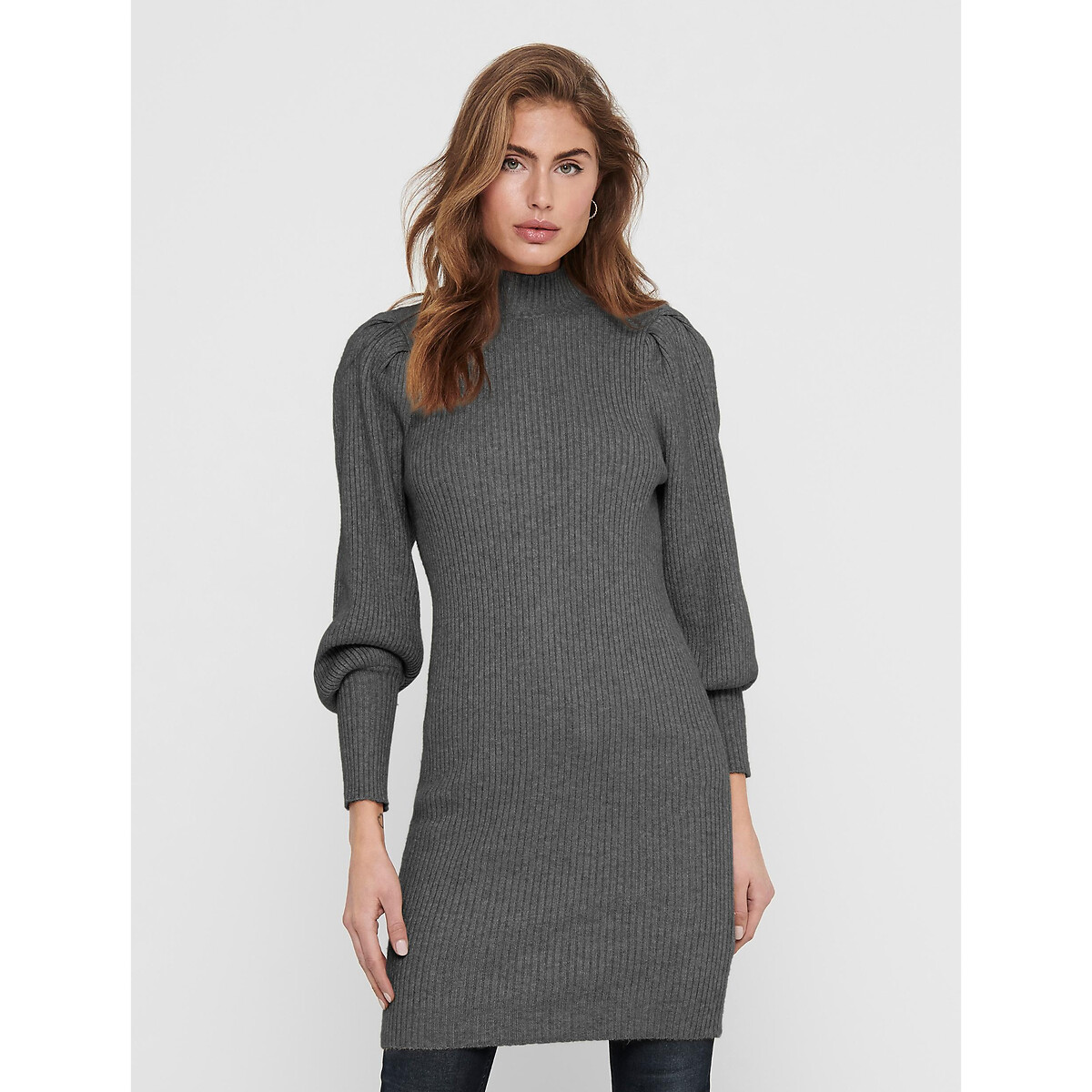 Robe pull, col roulé gris foncé, ONLY