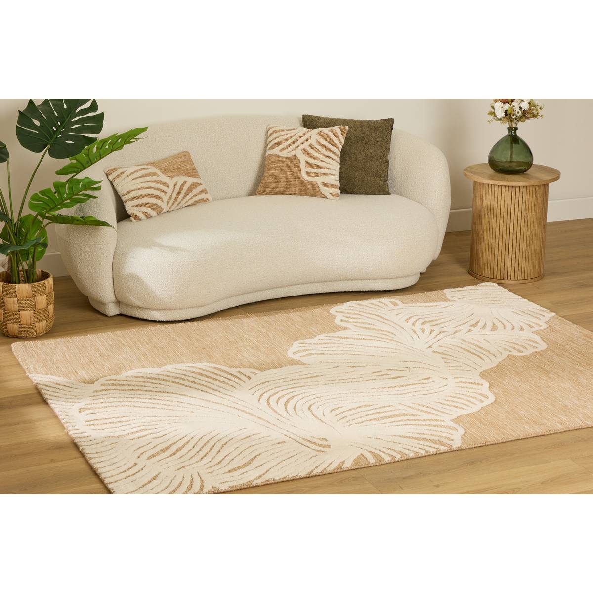 Tapis rectangulaire LOOMIA beige lin, ATMOSPHERA