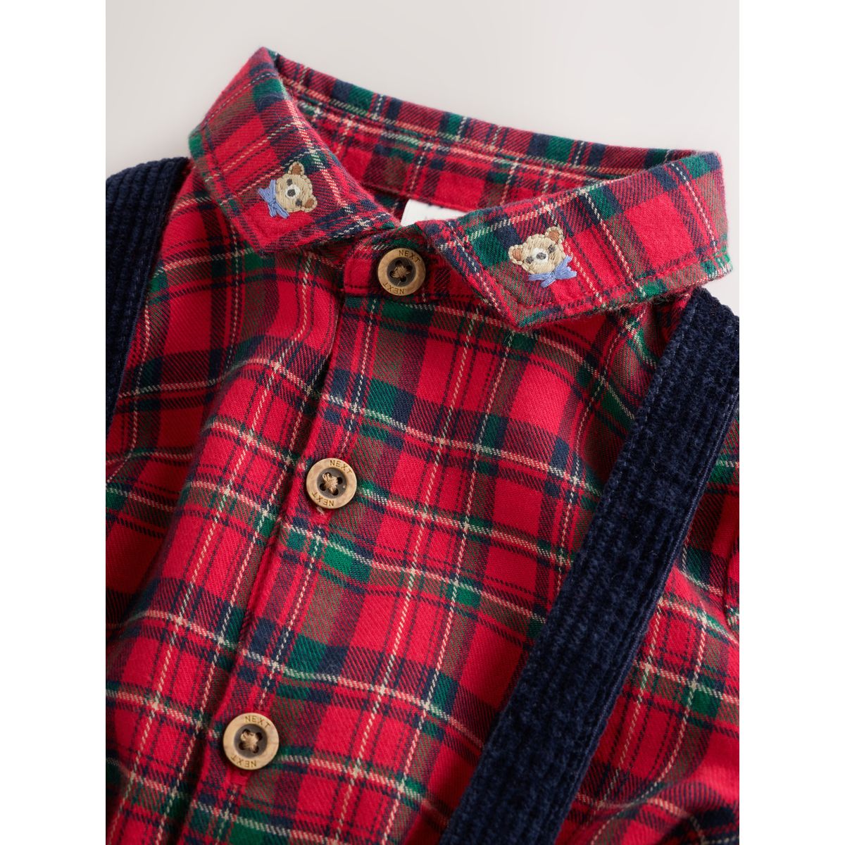 Chemise, pantalon et bretelles bébé, 3 pièces rouge à carreaux, NEXT