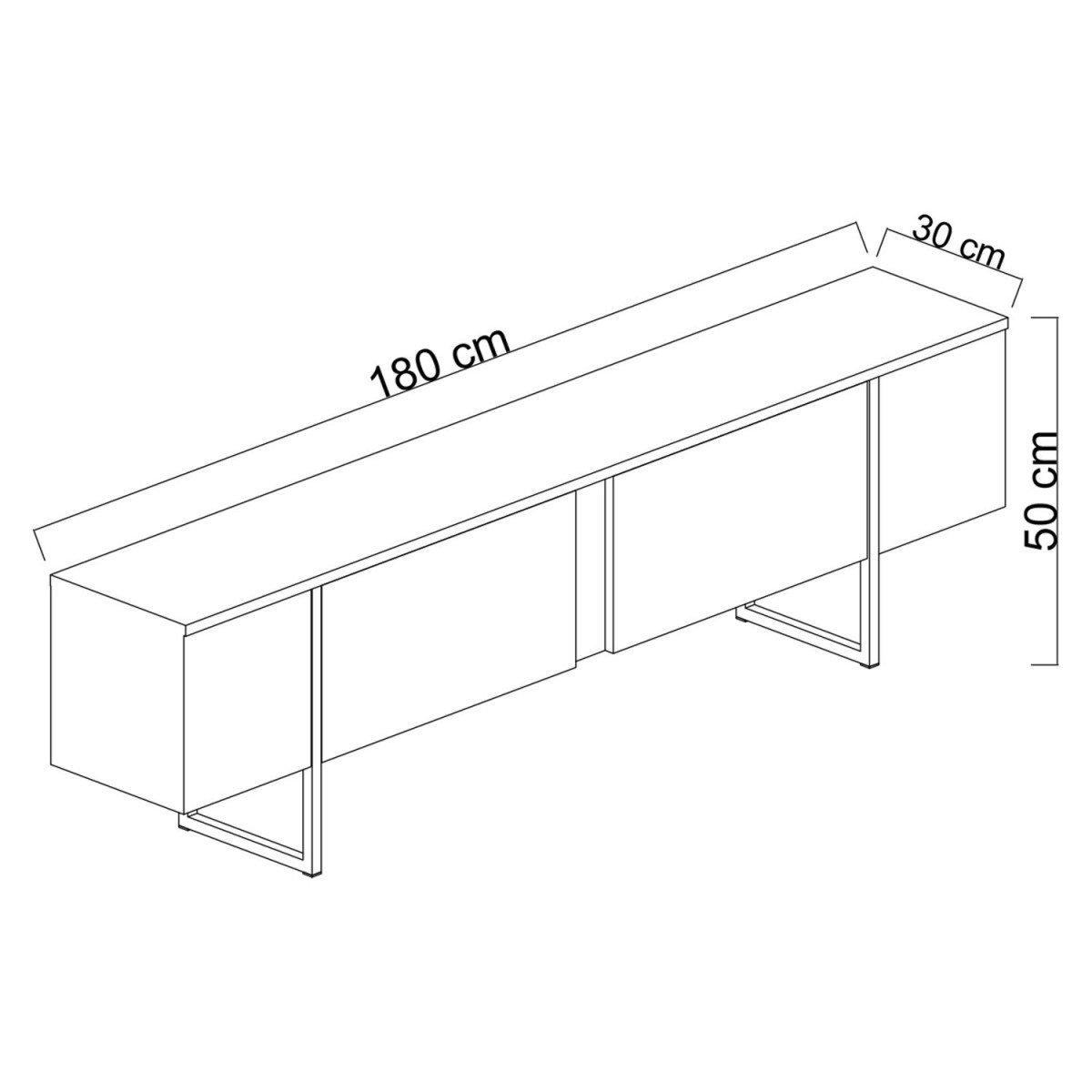 Meuble TV 2 portes rabattables L180 cm - LUXE blanc/ noir, CALICOSY