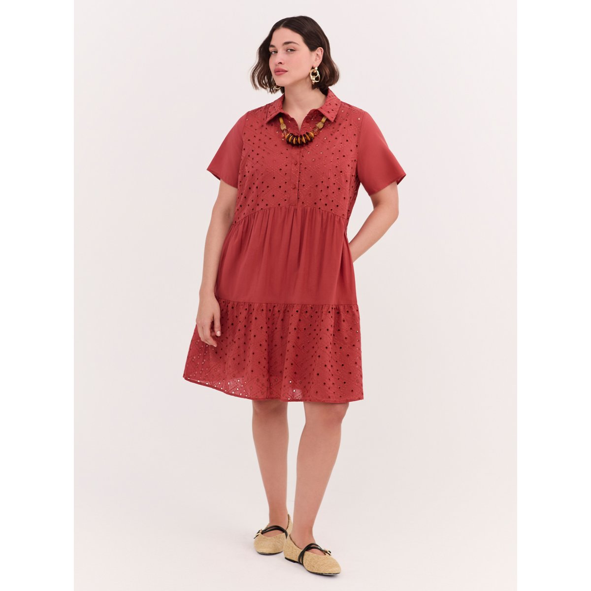 Robe à volants souriante à Sangallo orange soleil, FIORELLA RUBINO