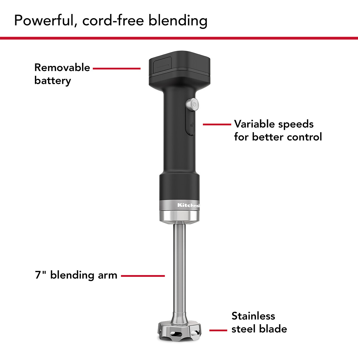 Go Cordless Hand Blender Plus Accessories & Battery - 5KHBRV75 black, KITCHENAID