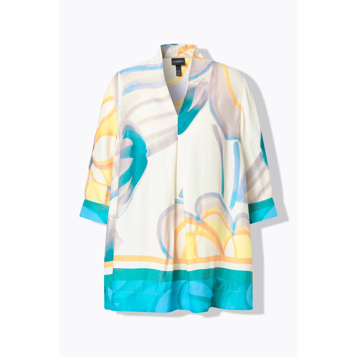 Blouse en satin, bordures contrastantes blanc cassé, ULLA POPKEN