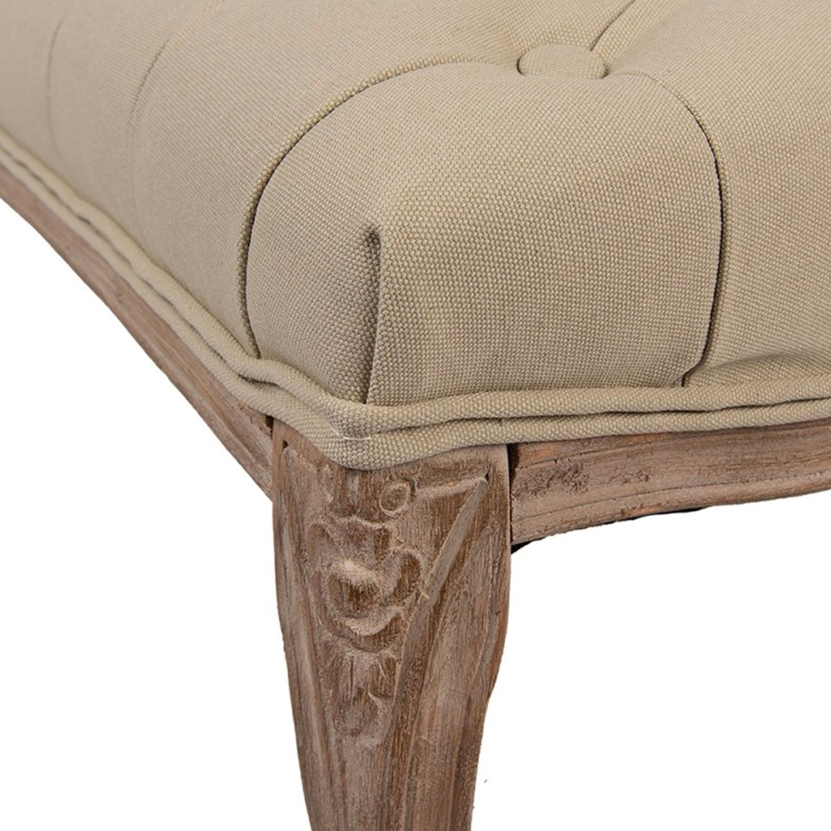 Banquette capitonnée classique bois et tissu beige 112x36x50cm beige, WADIGA