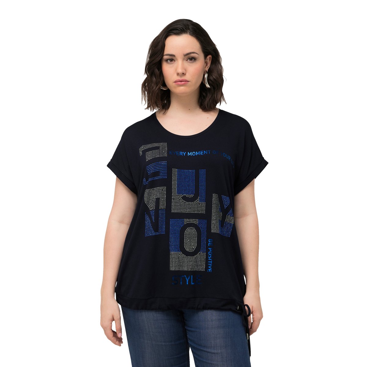 T-shirt oversize à col rond et marine, ULLA POPKEN