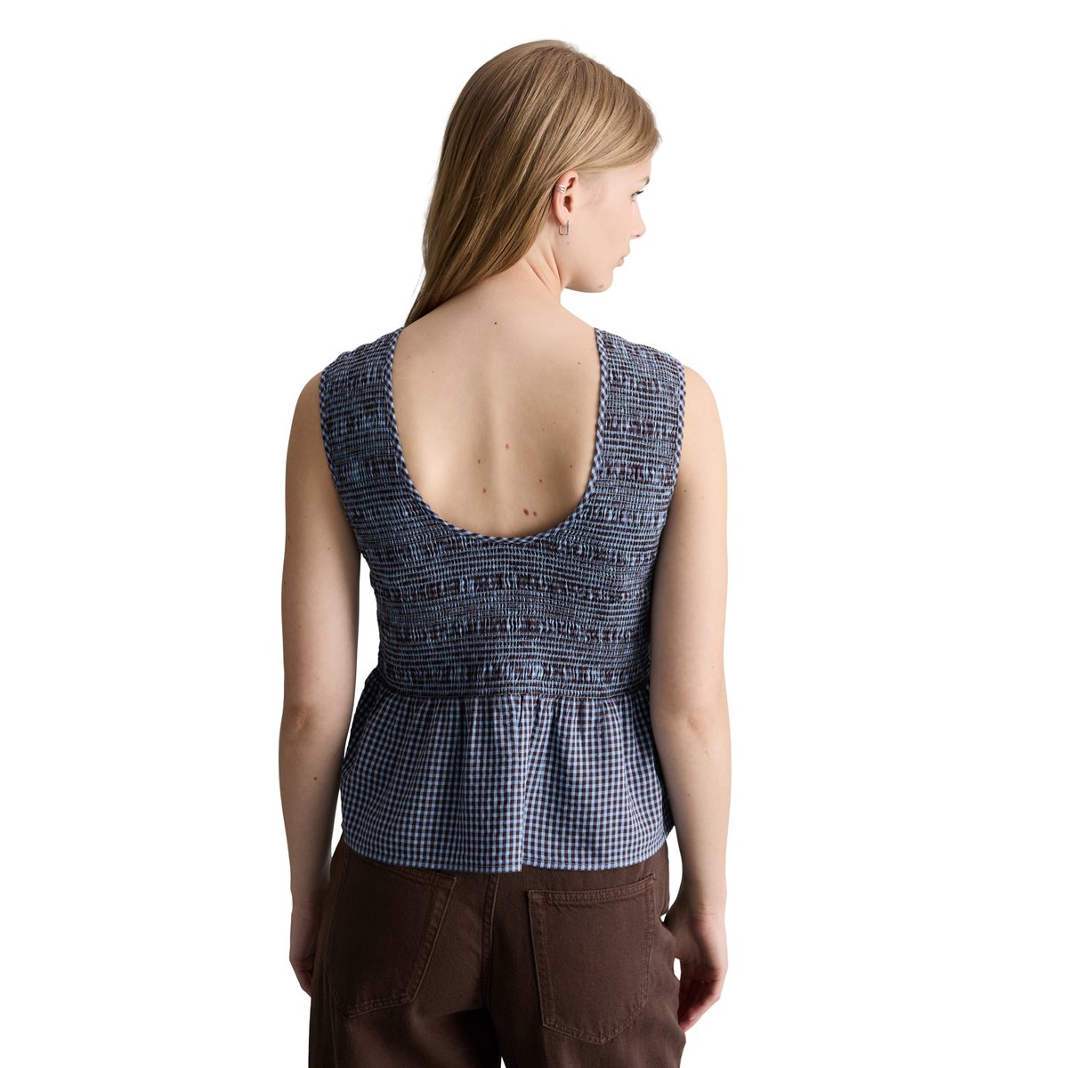 Top péplum en seersucker smocké slim en coton mélangé bleu clair, MARC O’POLO DENIM