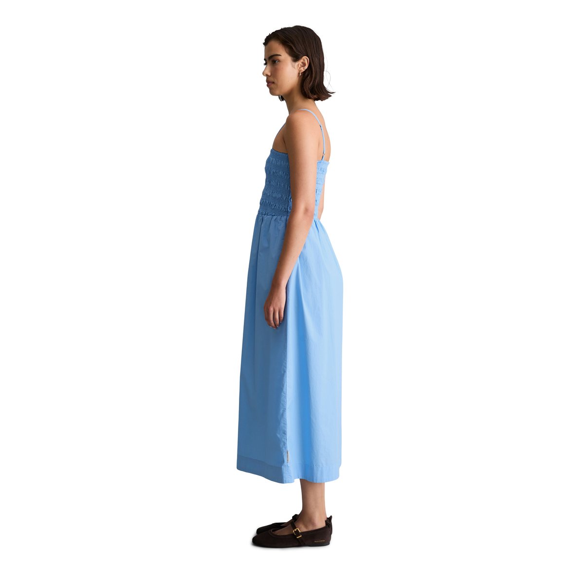 Robe d'été smockée en popeline Papertouch bleu moyen, MARC O’POLO DENIM