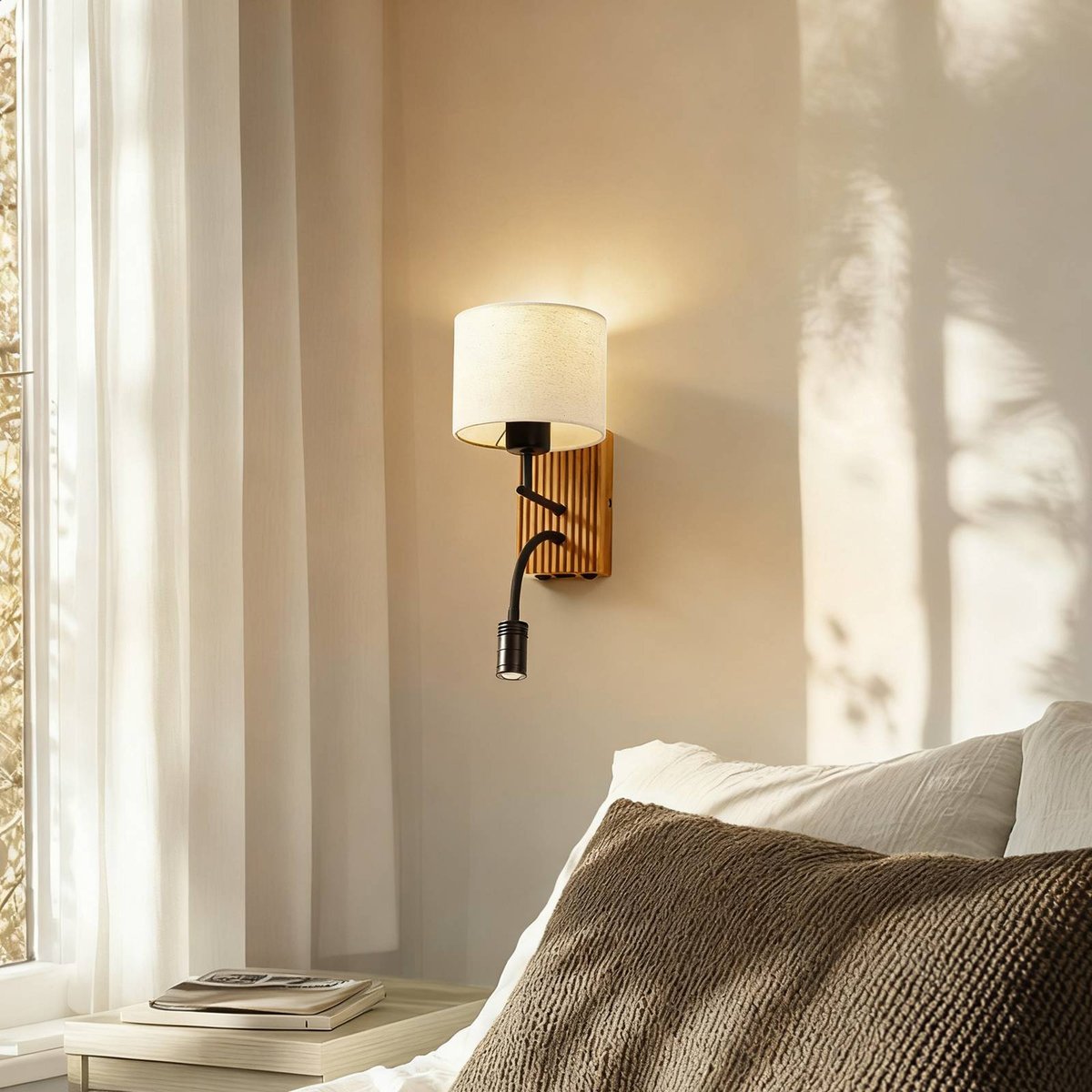 Applique en textile moderne, Lieske beige, noir, bois clair, LUCANDE
