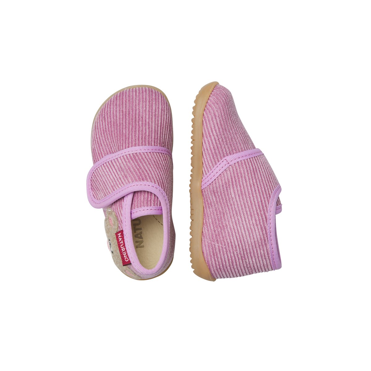 Chaussons en tissu avec patch ours CARILLON rose-beige, NATURINO