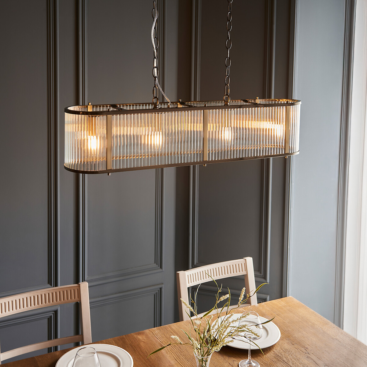 Risto 4-Light Ribbed Glass Pendant Light aged brass, SO'HOME