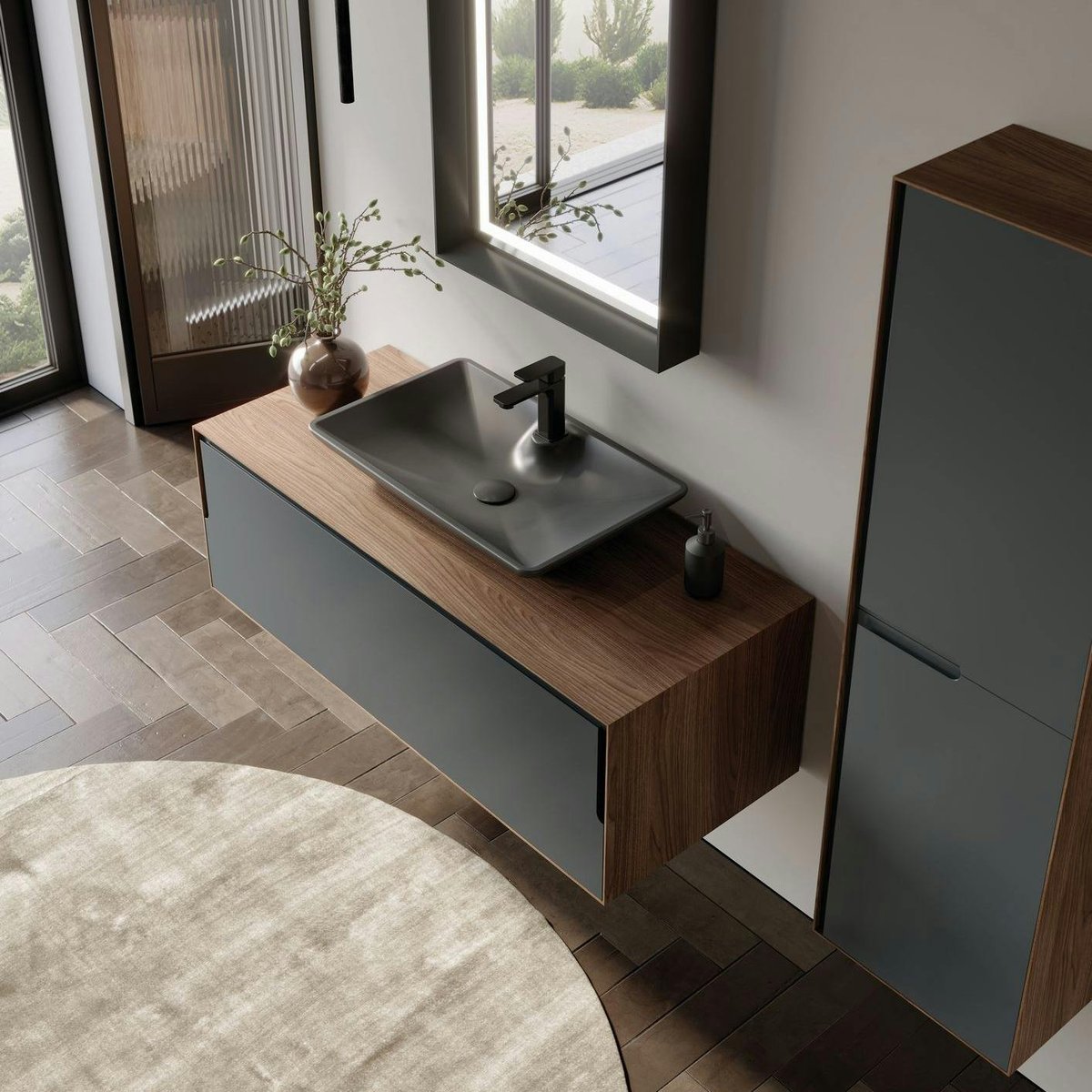 Meuble vasque suspendu pour salle de bains 120 cm RIA gris, PIER IMPORT