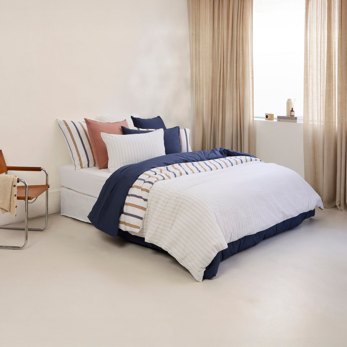 Housse de couette coton ORIGINE ivoire rayure bicolore, CARRE BLANC