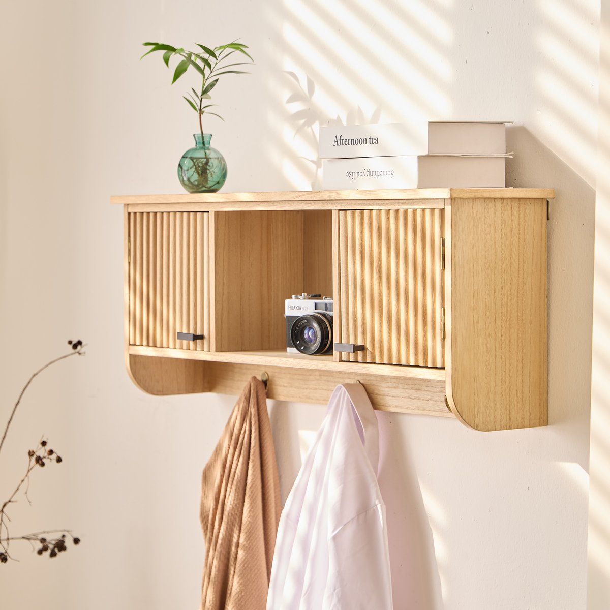 Porte-manteau mural, bois, 2 portes, KONDO bois naturel, NORDLYS