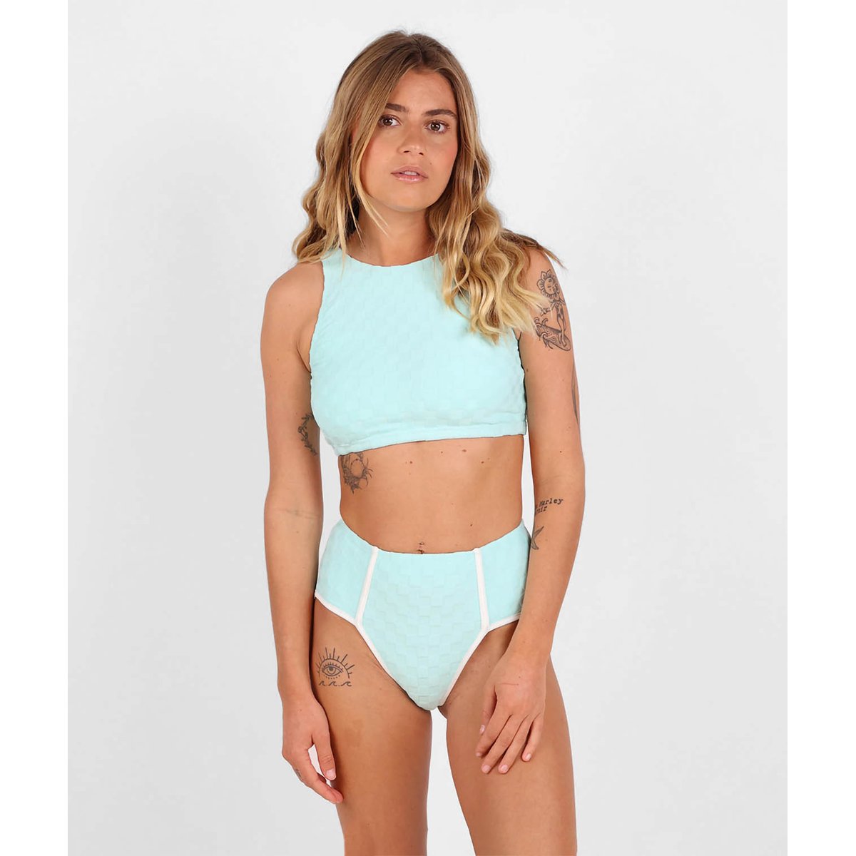 Brassière haute damier éponge SOUREY turquoise, OXBOW