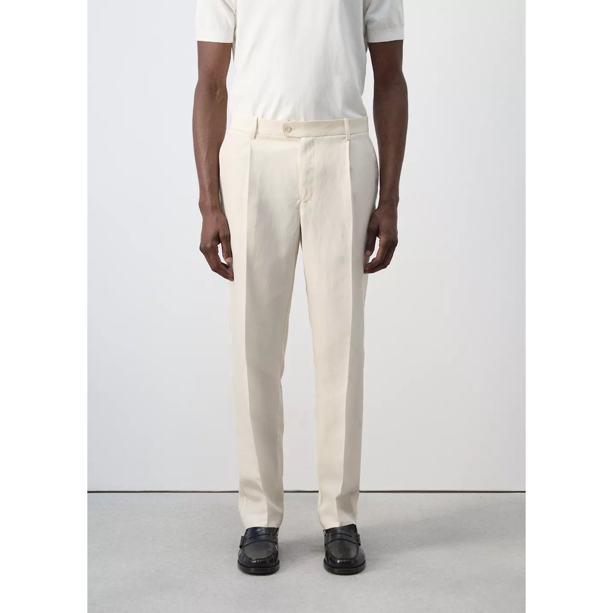 Pantalon regular fit en mélange de lyocell et lin ivoire, MANGO MAN