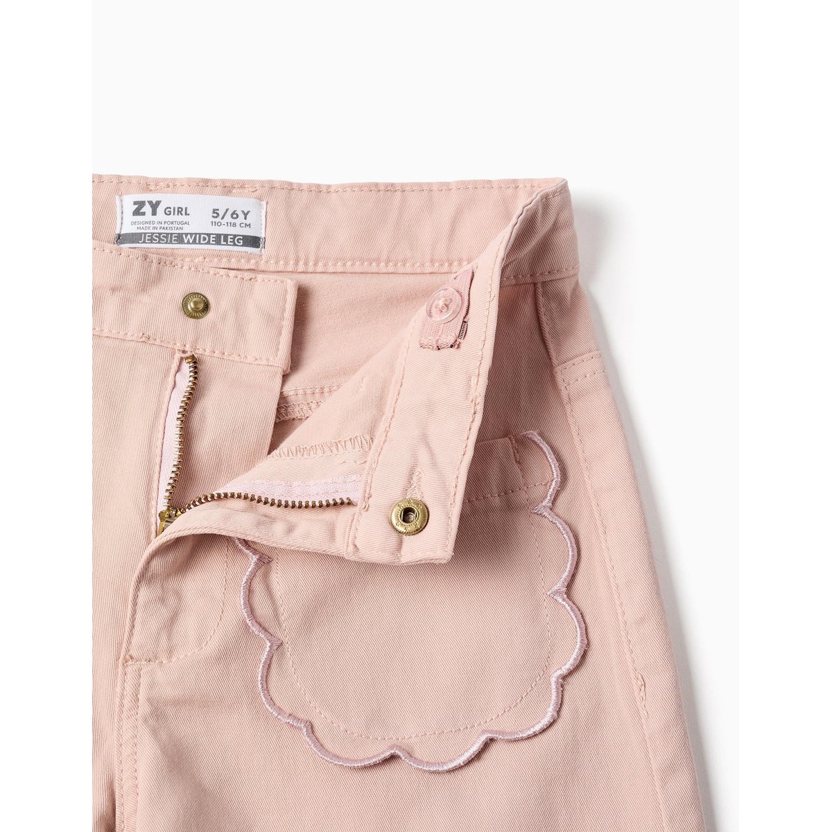 Pantalon en sergé à jambe large avec poches à l'avant rose clair, ZIPPY