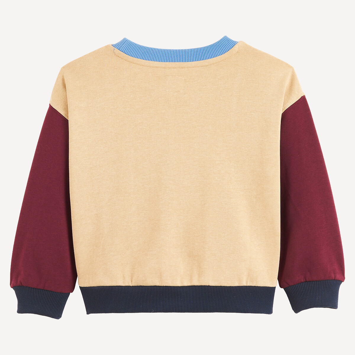 Sweat col rond, color block, en molleton bleu marine/beige, LA REDOUTE COLLECTIONS